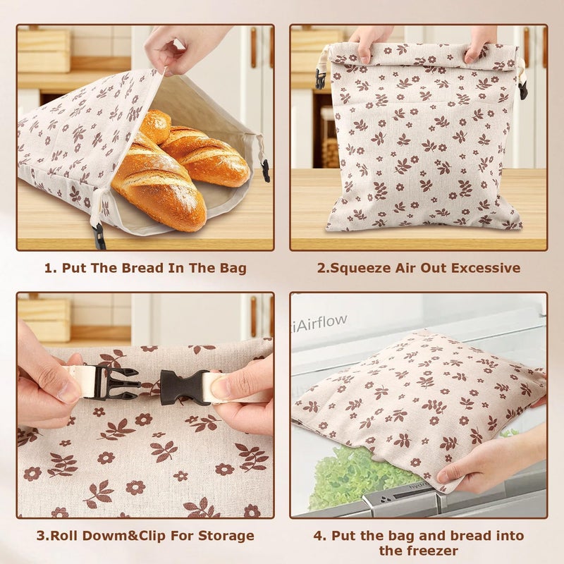Vakeen Beeswax Bread Bags, Reusable Linen Organic Beeswax Bread Bags for Sourdough, Keep Freshand and Large Capacity Sourdough Loaf Bag, Coffee Leaf Print Design Storage Bag for Gift - Image 3